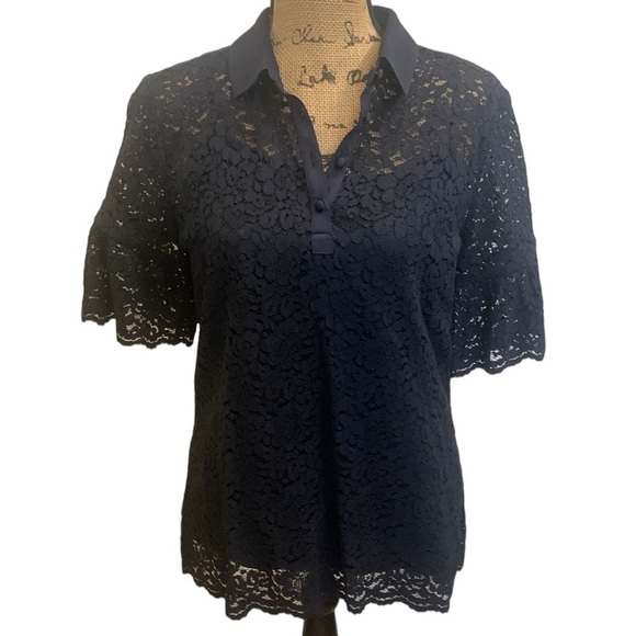 Banana Republic Navy Lace Bell Sleeve Top with Matching Camisole Size M - Picture 1 of 9